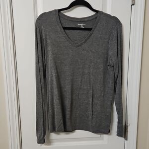 Eddie Bauer Charcoal Heather V-Neck Top